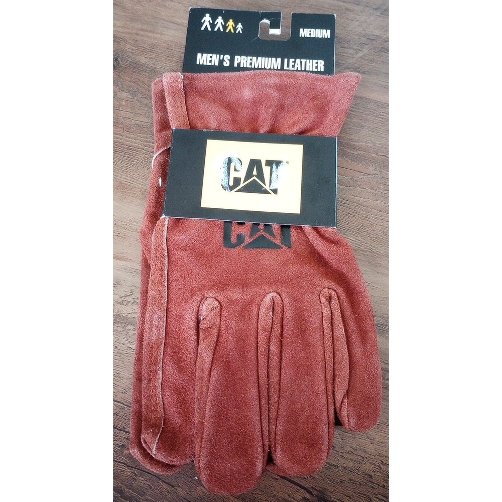 CAT Caterpillar 2003 Men's Premium Split Cowhide Leather Work Gloves M Brown NWT